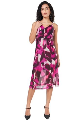 Annabelle by Pantaloons Women's Polyester Blend Classic Knee-Length Dress (110157516005_Pink