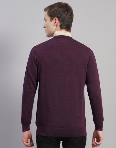 Monte Carlo Mens Purple Solid V Neck Full Sleeve Wool Casual Sweater (1230507VN-2439-46)