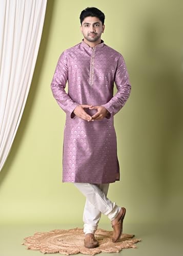 sajindia Men’s Traditional Kurta | Elegant Ethnic Wear for Men | Comfortable Fabric | Festivals, Weddings & Celebrations | Style 228 Pink
