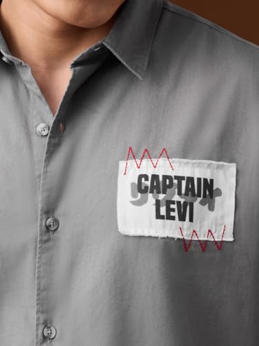 The Souled Store Attack On Titan: Captain Levi Men and Boys Short Sleeve Spread Collar Grey Embellished Trendy Lightweight Drop Shoulder Casual Cotton Oversized Shirt