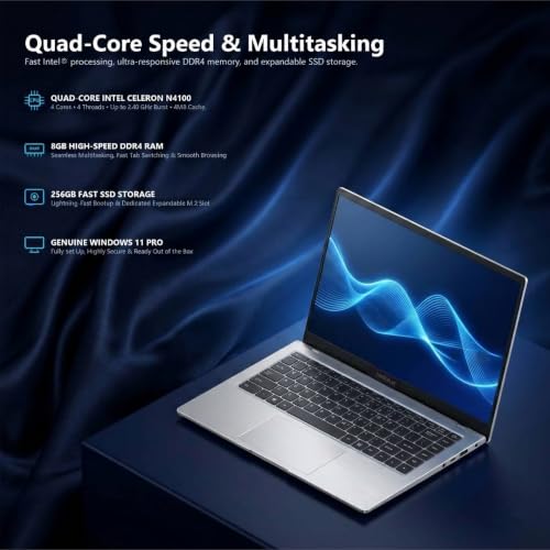 Bellaluz B410 Laptop | 14.1" HD Display | 8GB DDR4 RAM | 256GB Storage| Intel N4100 Quad-Core Processor with UHD 4K Graphics | Windows 11 Pro | 1 + 3 Yr Warranty | Thin & Light Laptop for Office Use