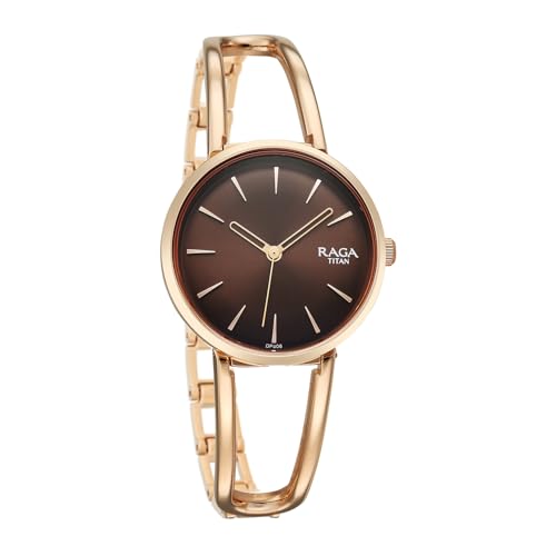 Titan Raga Afterglow Quartz Analog with Brown Dial Rose Gold Brass Strap Watch for Women - 2746WM01