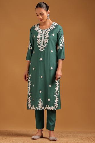 Soch Womens Teal Desert Storm Floral Embroidered Salwar Suit