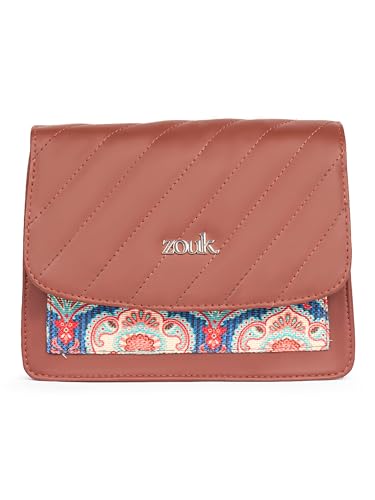 ZOUK Kovil Blue Abstract Printed Vegan Leather Black Flap Closure Beyond Basic Sling Bag For Women's Girls