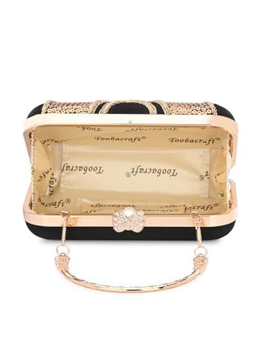 TOOBA Black Synthetic Clutch Bag for Women – Embroidered Sequin Detailing with Pearl Clasp, Perfect for Festival, Receptions & Parties