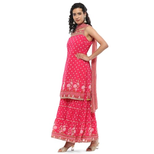 Rangriti Women Polyester Printed Straight Suit Set (FESTIVE19358SS24PNK_Pink