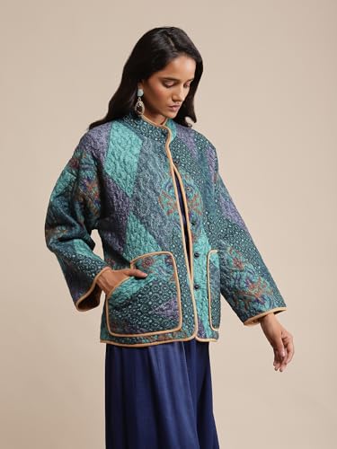 Ritu Kumar Blue Micro Print Quilted Jacket