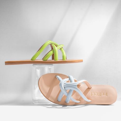 Indifeet Flats for Women Women's Latest Flat Chappals Sandals Woman Stylish Footwear Chappal Sandal Ladies Fancy Design Slippers Female Open Toe Trendy Foot Wear Girls Best Strap Slipper Green