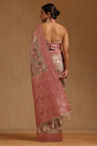 Soch Womens Beige Chanderi Floral Woven Design Saree