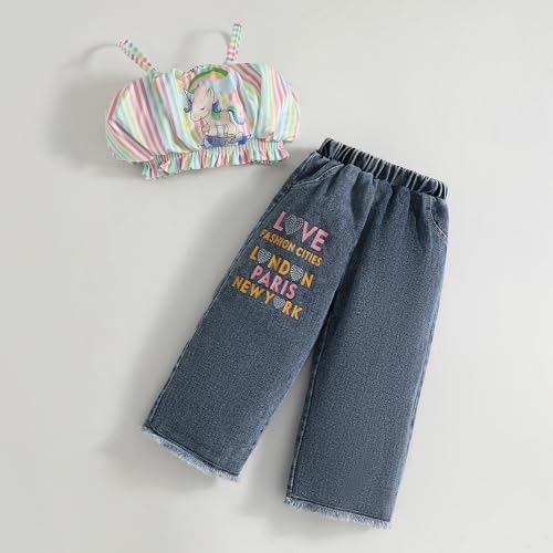 Hoscotch Girls Stripes Multi Sleeveless Jeans Set For Ages (2-3 Years)