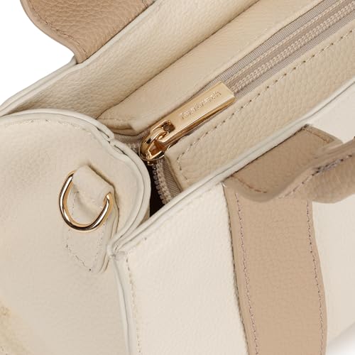 Fastrack Chic Beige Satchel Bag | Faux Leather Structured Handbag with Zip Closure | Roomy Compartment with Organizer Pockets | Dual Carry Satchel with Top Handles & Detachable Strap