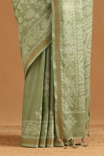 Soch Womens Light Green Art Silk Botanical Saree