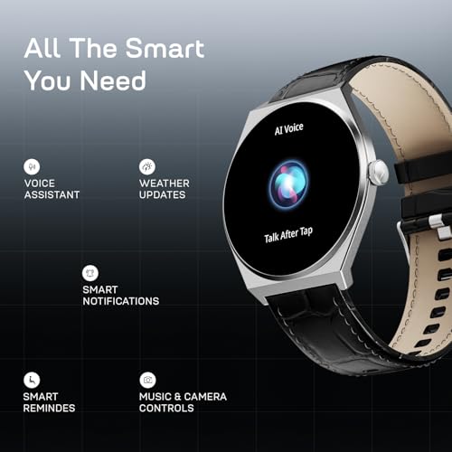 Fire-Boltt Phoenix Nova Smartwatch 1.43” Slim Super AMOLED Display, 466x466 Pixel Always-On Display, Bluetooth Calling, Health Tracker for Men & Women Shadow Black