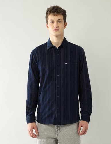 Arrow Sports Men's Striped Slim Fit Shirt (ASAJSH1461_Navy