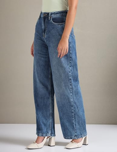 U.S. POLO ASSN. Women's Wide Leg Mid Rise Jeans (UWAW23JN048_Blue_34)