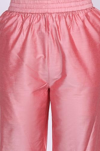 W for Woman Pink Floral Tissue Straight Kurta with Straight Pant and Dupatta Set-(WS13241-224192-M)
