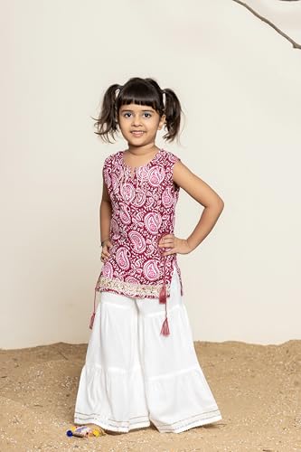 Itemzon Kiara Lavender Kids Sleeveless Trending Sharara Set (9-10 Years, Mehroon)