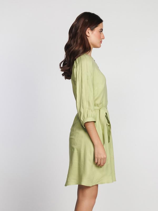 Zink London Women's Green Solid Above Knee Dress