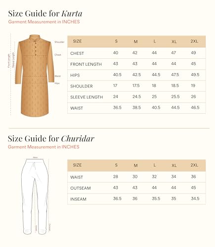 Manyavar Plain Knee Long Kurta and Churidar Set for Men - (Yellow, Large)