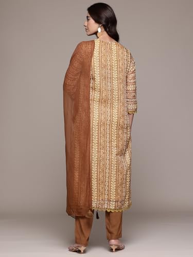 Aarke Ritu Kumar Khaki Swarnam 3/4th Sleeve Kurta With Pant And Dupatta