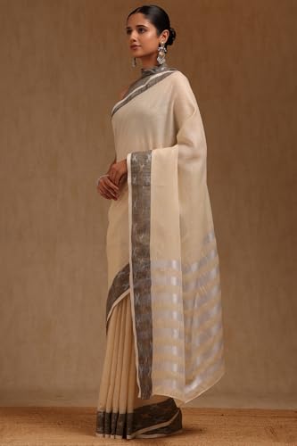 Soch Womens Cream Linen Solid Saree