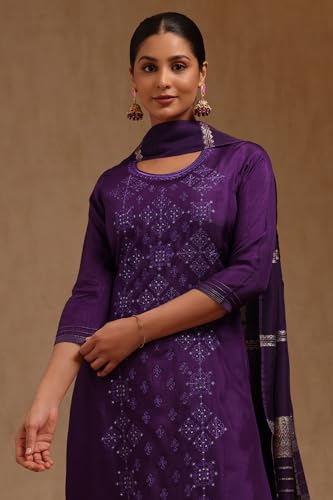 Soch Womens Purple Dola Silk Embroidered Suit Set With Thread Work