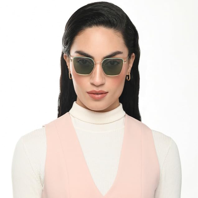 VINCENT CHASE EYEWEAR | Gold Grey Full Rim Cat Eye|Future Classics | Branded Latest And Stylish Sunglasses | Polarized And 100% Uv Protected | Women | Small | Vc S16548 - C3