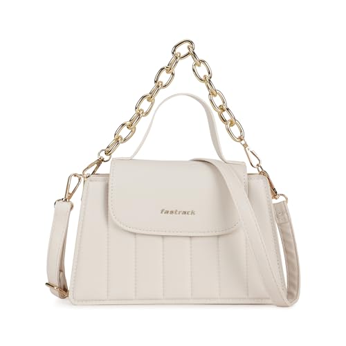 Fastrack White Stitchpop Sling | Quilted Faux-Leather Women’s Handbag | Sling with Dual Carry Options & Magnetic Closure