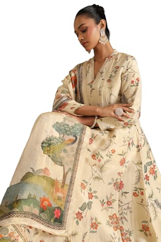Soch Womens Beige Viscose Floral Print Gown with Cutdana