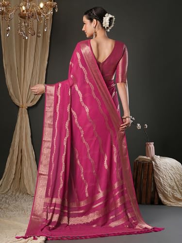 AKHILAM Women's Pink Pure Georgette Ethnic Motif Printed Saree With Unstitched Blouse Piece (KUSUM4001_NSM)