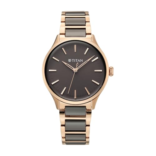Titan Work Essentials with Brown Dial Rose Gold Metal Strap Watch for Women - 95379KD01