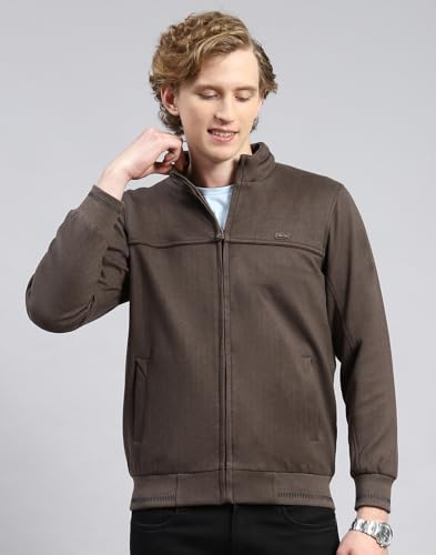 Monte Carlo Brown Solid Stand Collar Jacket(223061460-1-44)
