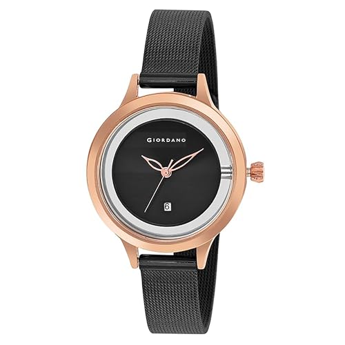 Giordano Analog Watch for Women with See Through Elegant Dial with Stainless Steel Strap|Round Shape Fashion Wrist Watch for Ladies|Girls to Compliment Your Look GD-60010