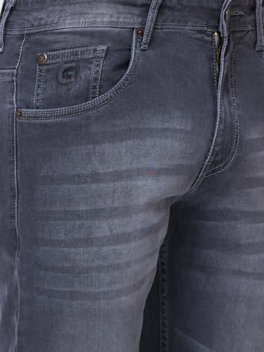 Giordano Mens Mid Rise Stretchable Solid Button Closure Clean Look Cotton 5 Pockets Slim Fit Jeans Grey
