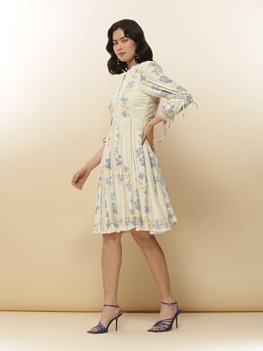 Label RITU KUMAR Ecru Floral Print Short Dress