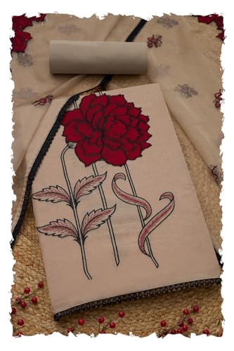 Soch Womens Beige Organza Embroidered Unstitched Dress Material With Thread Work