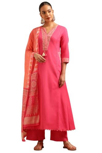 Soch Womens Fuchsia Cotton Solid Salwar Suit With Faux Mirror