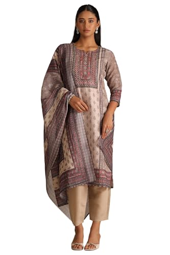Soch Women's Poly Linen Kurta Set (EWA5CD22193_Beige