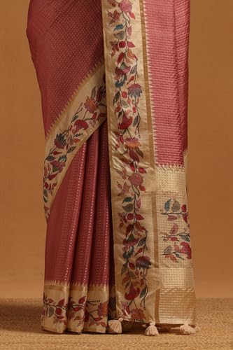 Soch Womens Onion Pink Tussar Zari Woven Saree