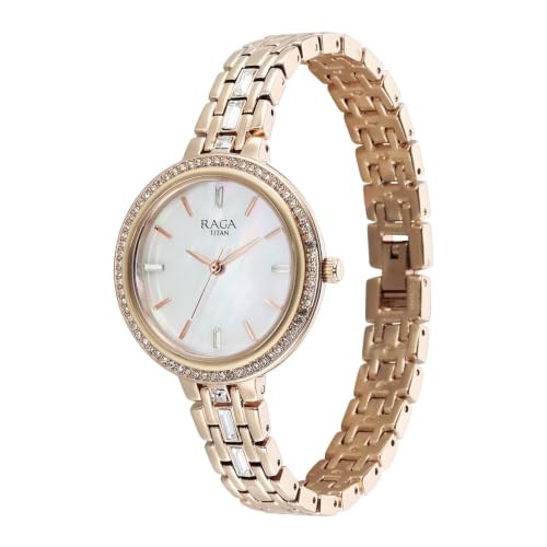 Titan Raga Spotlight 2.0 Quartz Analog 3Hands Display Silver Dial Rose Gold Color Strap Watch for Women - 95424WM01