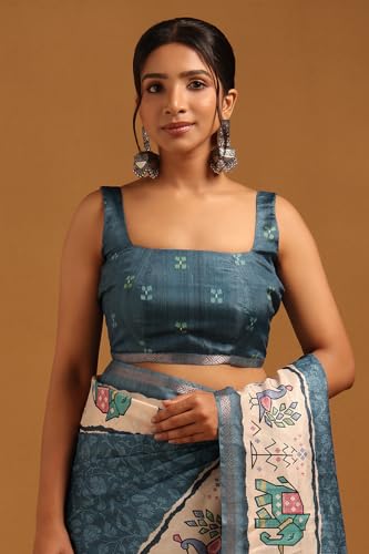 Soch Womens Blue Tussar Botanical Saree