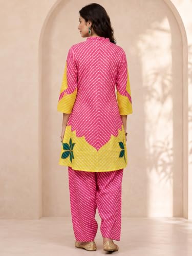 Varanga Women Hot Pink A Line Kurta Salwar Set Mandarin Collar