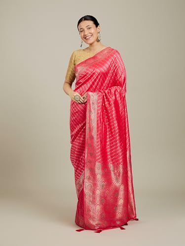 MOHEY Women's Art Silk Embroidered & Embellished Saree(Pink)