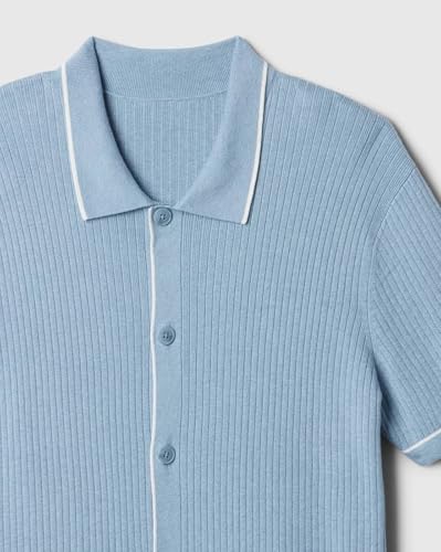 GAP Men Polo-Neck Ribbed Sweater with Short Sleeves, Blue, XL