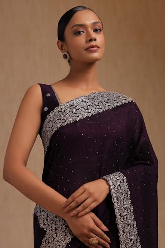 Soch Womens Purple Fendy Chiffon Embellished Saree With Stone Work