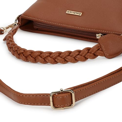 Fastrack Women Dual Carry Sling Bag | Detachable Braided Handle and Adjustable Sling Belt, Top Zip Closure, Inner Zip and Slip Pockets | Sling Bag for Casual Carry, Tan