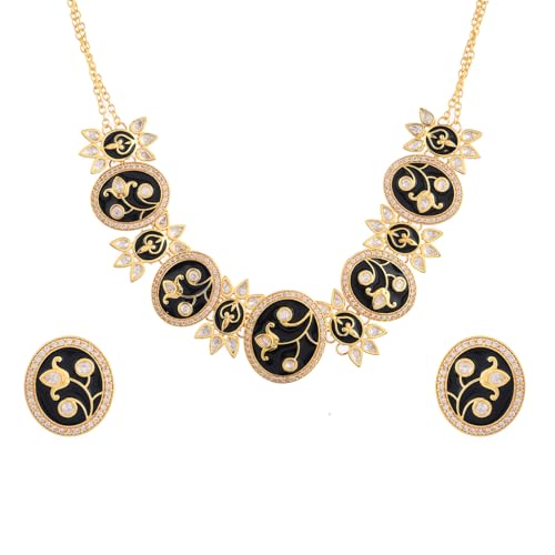 VOYLLA Pashmina Nyasia Choker Set, Women's Wedding & Party Jewelry Set, Enameled & Kundan Necklace Set