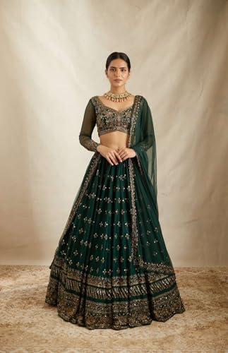 SATVASHIV Women's Chinon Embroidered Semi-Stitched Lehenga Choli Green Vally LH