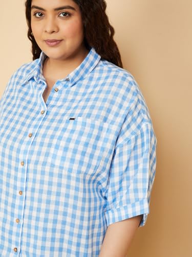 Max Women Checked Regular Fit Shirt (Blue_3XL)