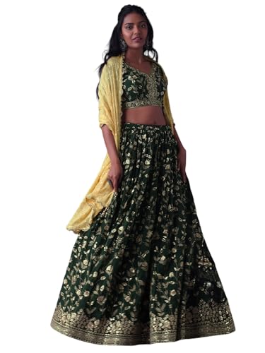 Zeel Clothing Women's Sequins Zari Dori Embroidered Georgette Semi-stitched Lehenga Choli With Dupatta (5099-Green-Womens-Lehenga-Choli-Latest, Free Size)